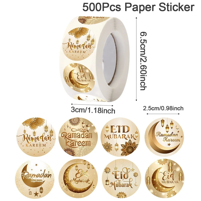500Pcs Eid Mubarak White & Gold Stickers – Perfect for Ramadan & Islamic Party Decorations - Arabic Vibes by Rolla